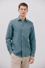 Cortefiel Camisa lino algod&oacute;n liso Azul