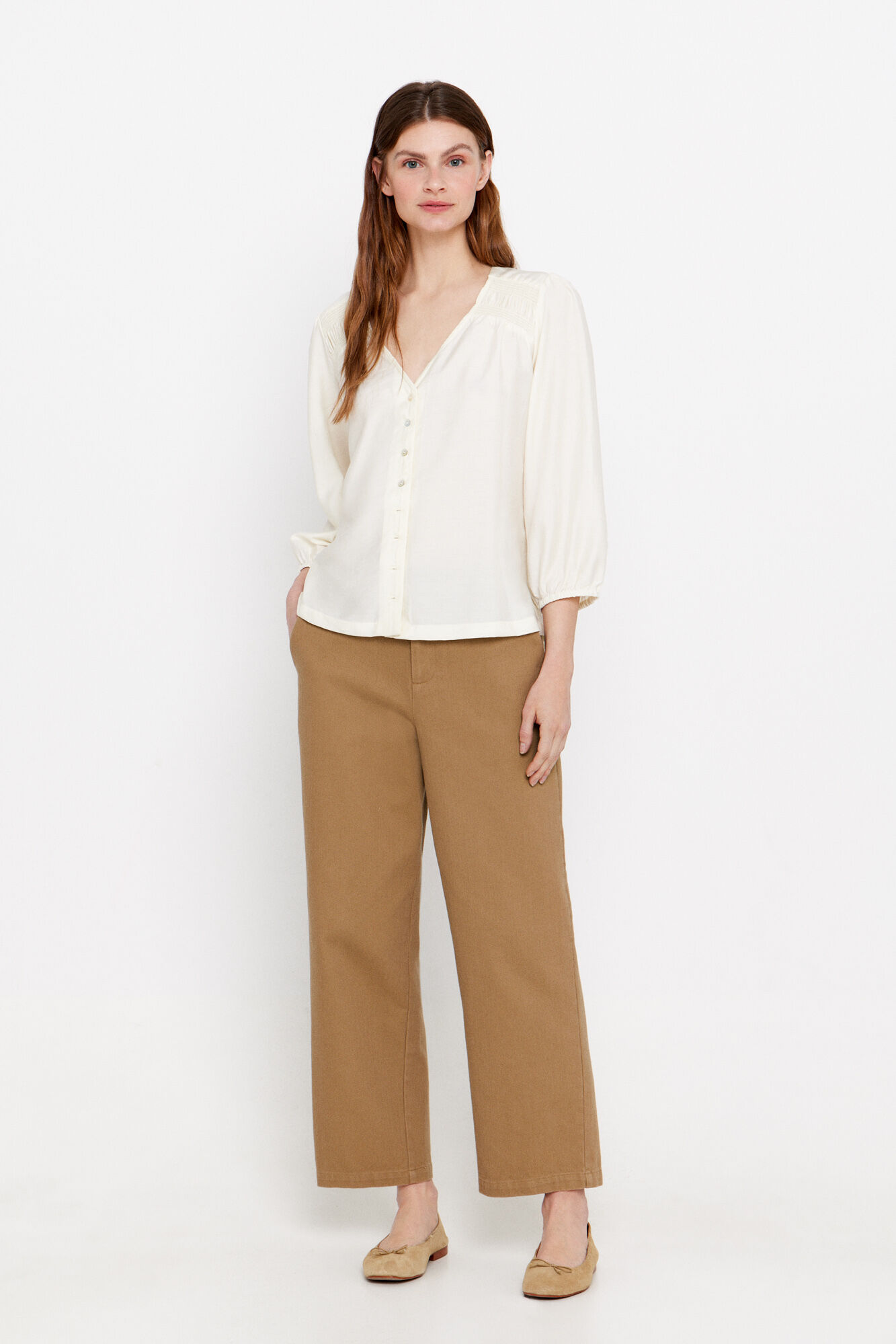 Cortefiel Blusa escote pico Blanco