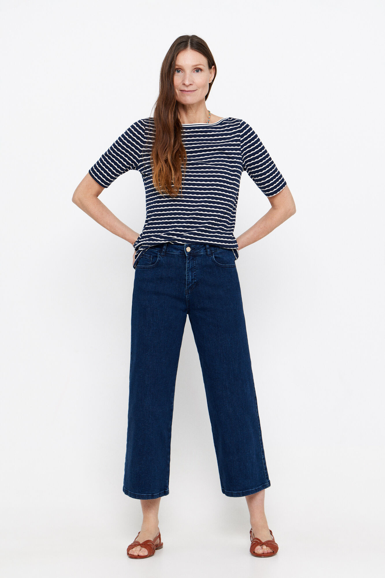 Cortefiel pantal&oacute;n denim fit palazzo crop Azul