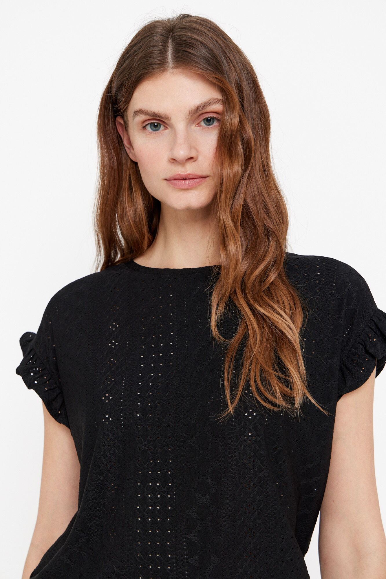 Cortefiel Camiseta de punto calado Negro
