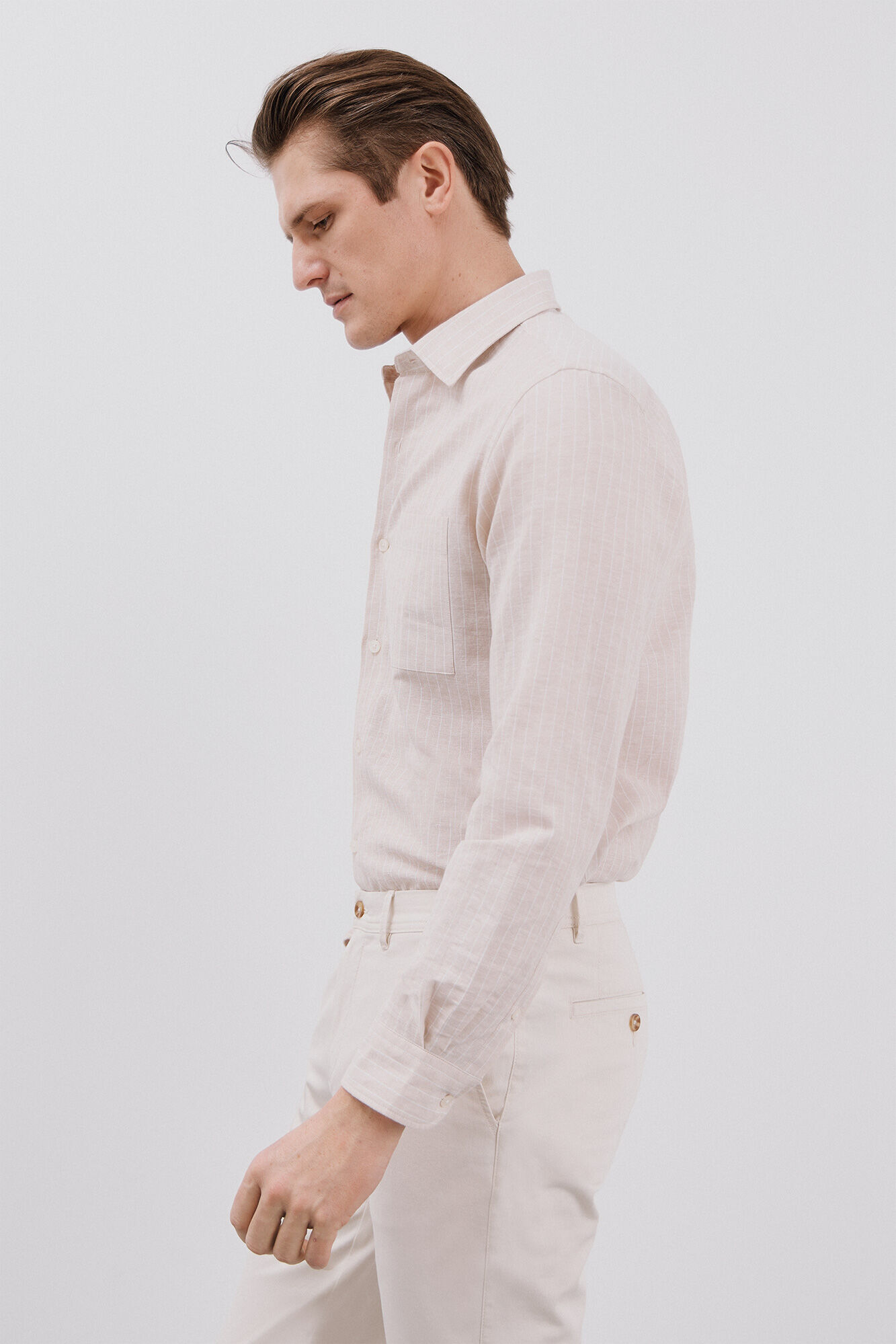 Cortefiel Camisa lino algod&oacute;n rayas