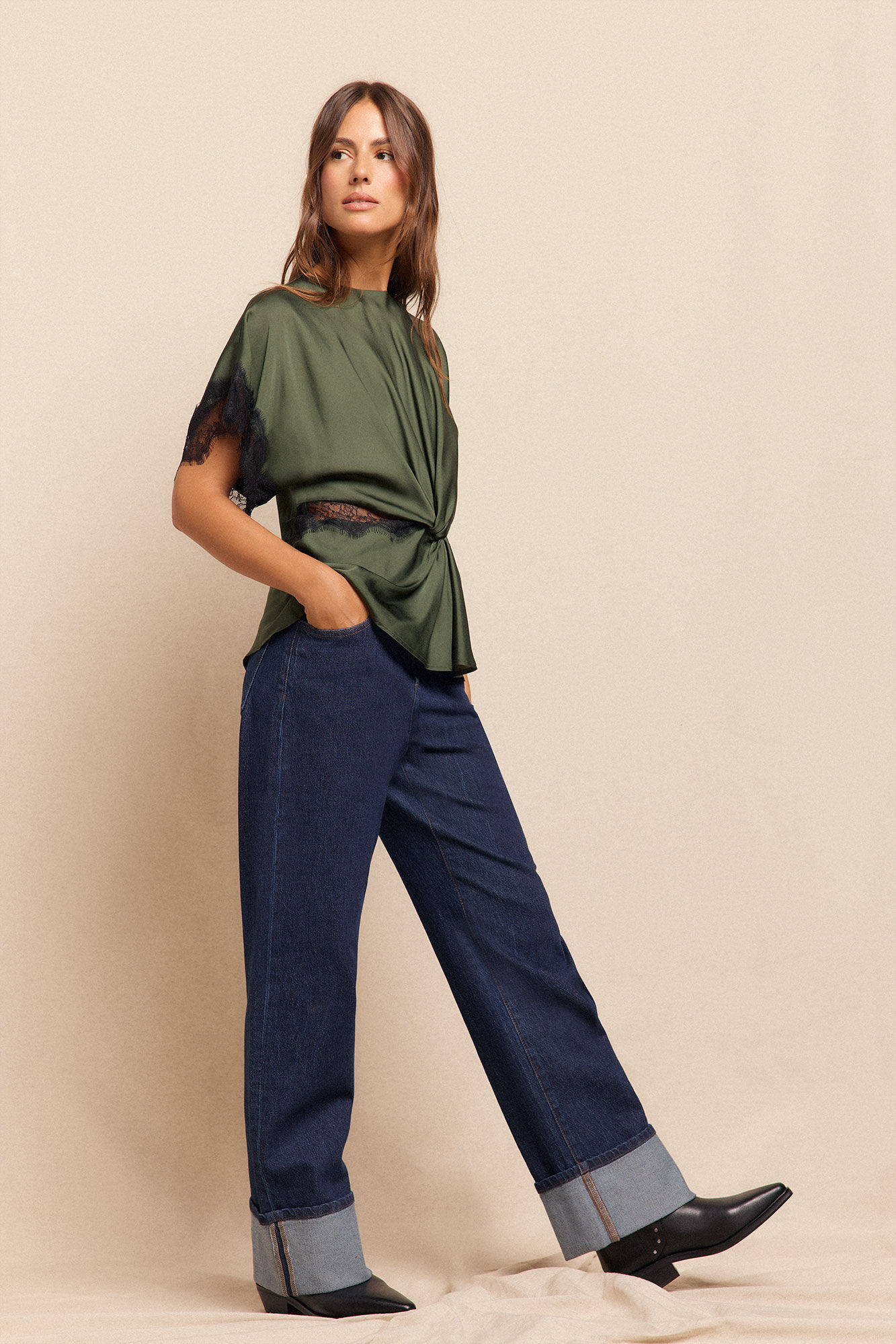 Slowlove Blusa satinada de encaje