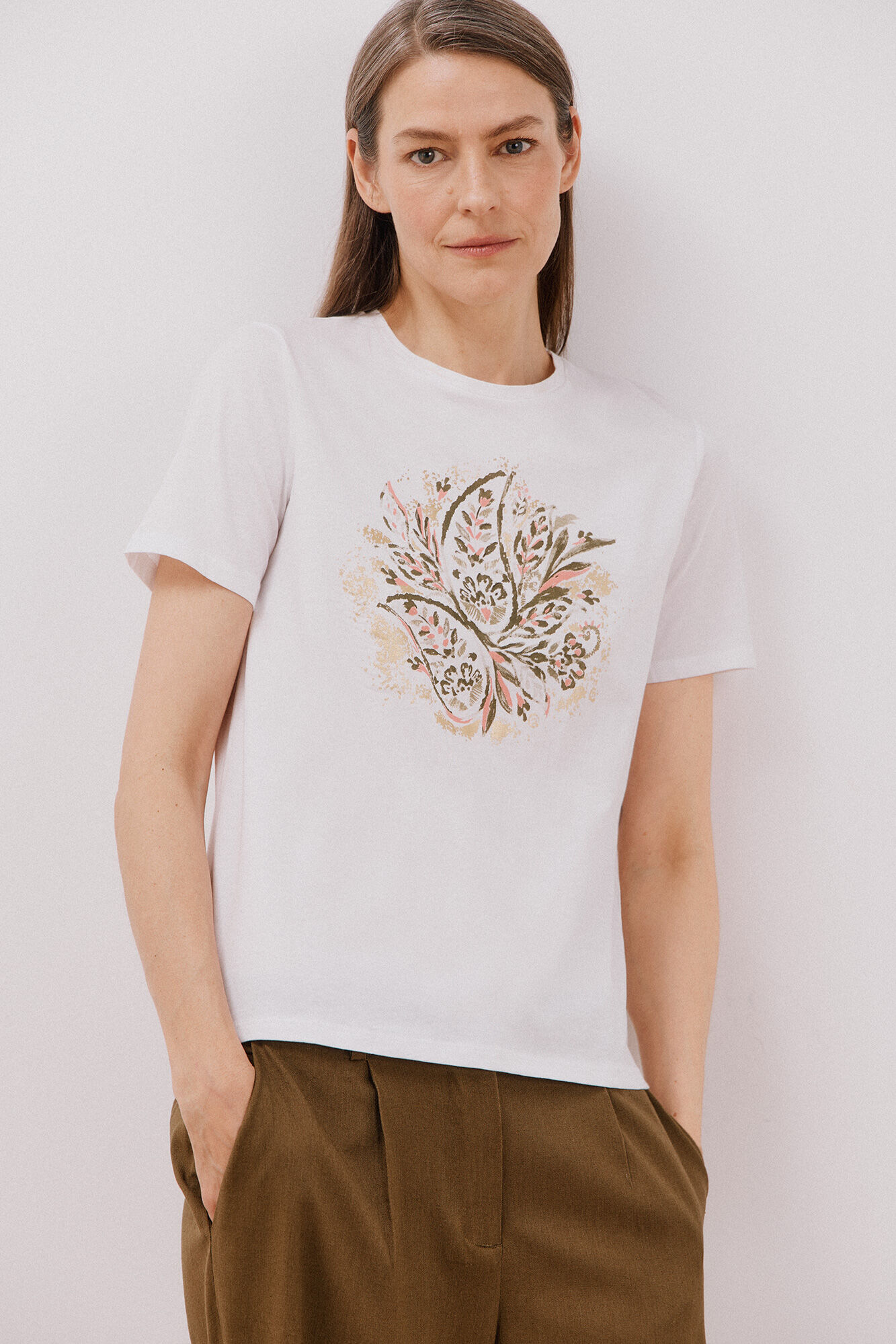 Cortefiel Playera estampada Marfil