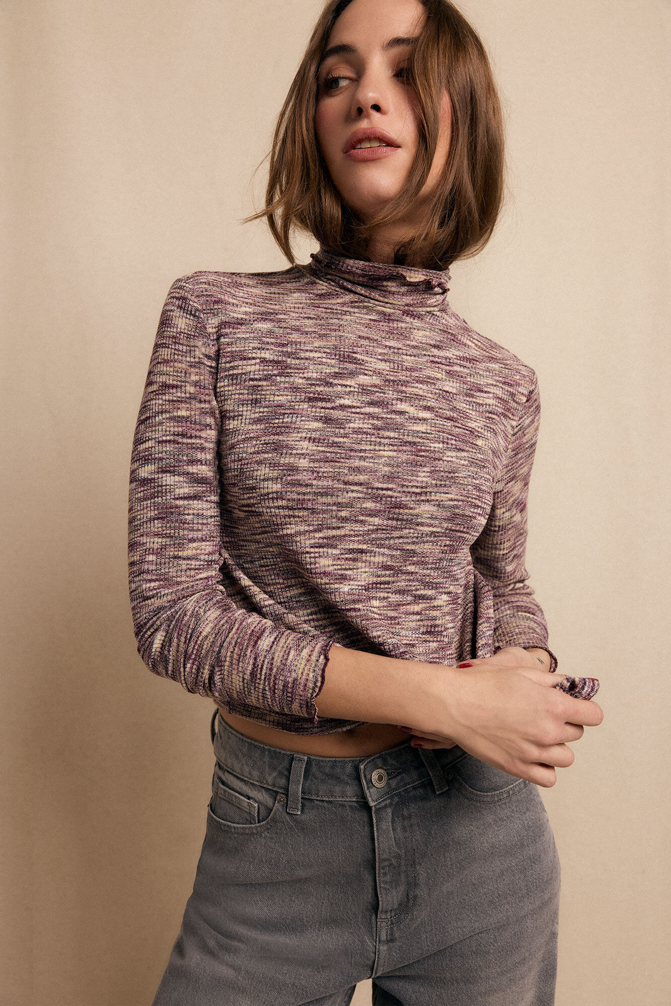 Slowlove Camiseta cuello alto melange Lila