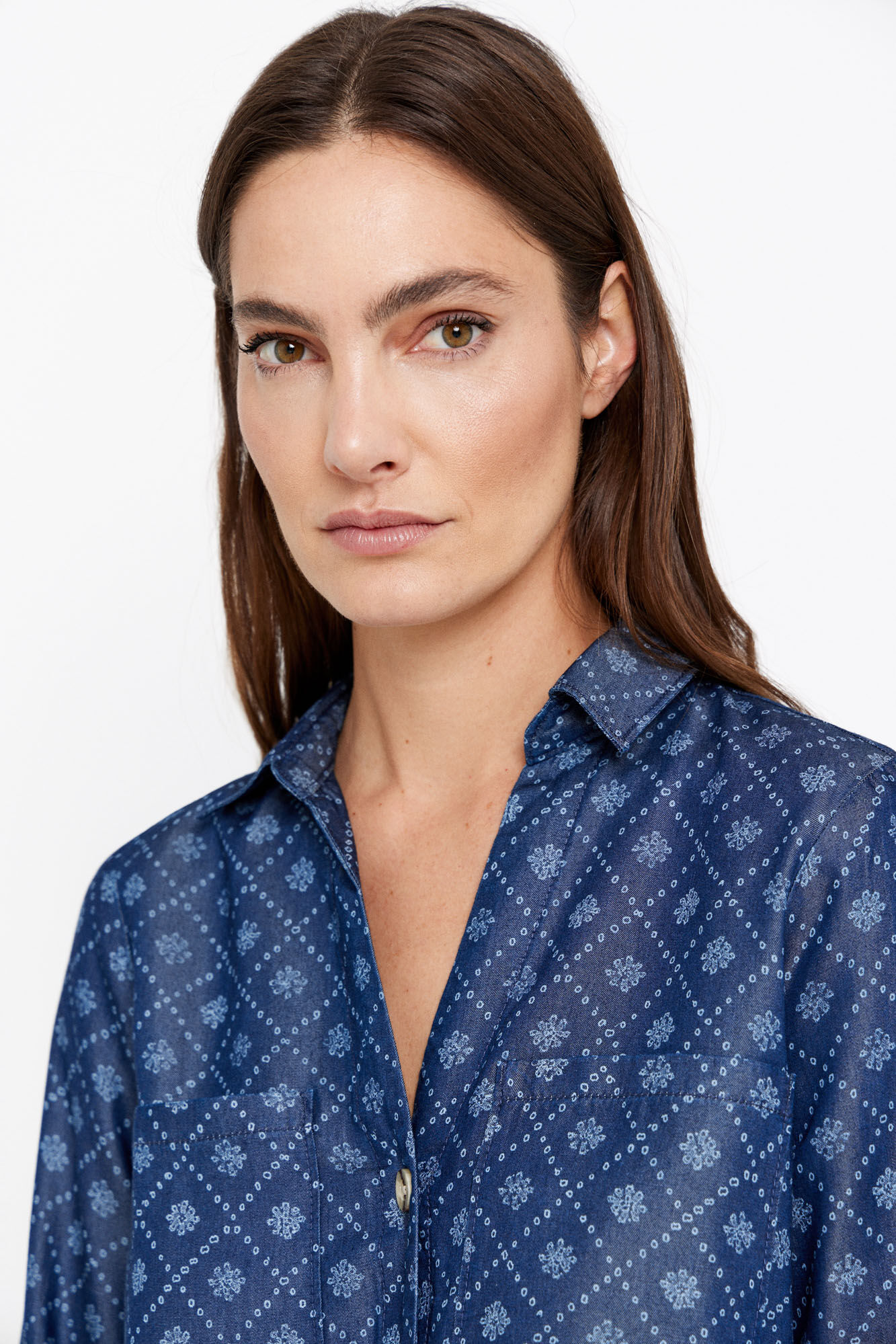 Cortefiel Camisa vaquera tencel Estampado azul