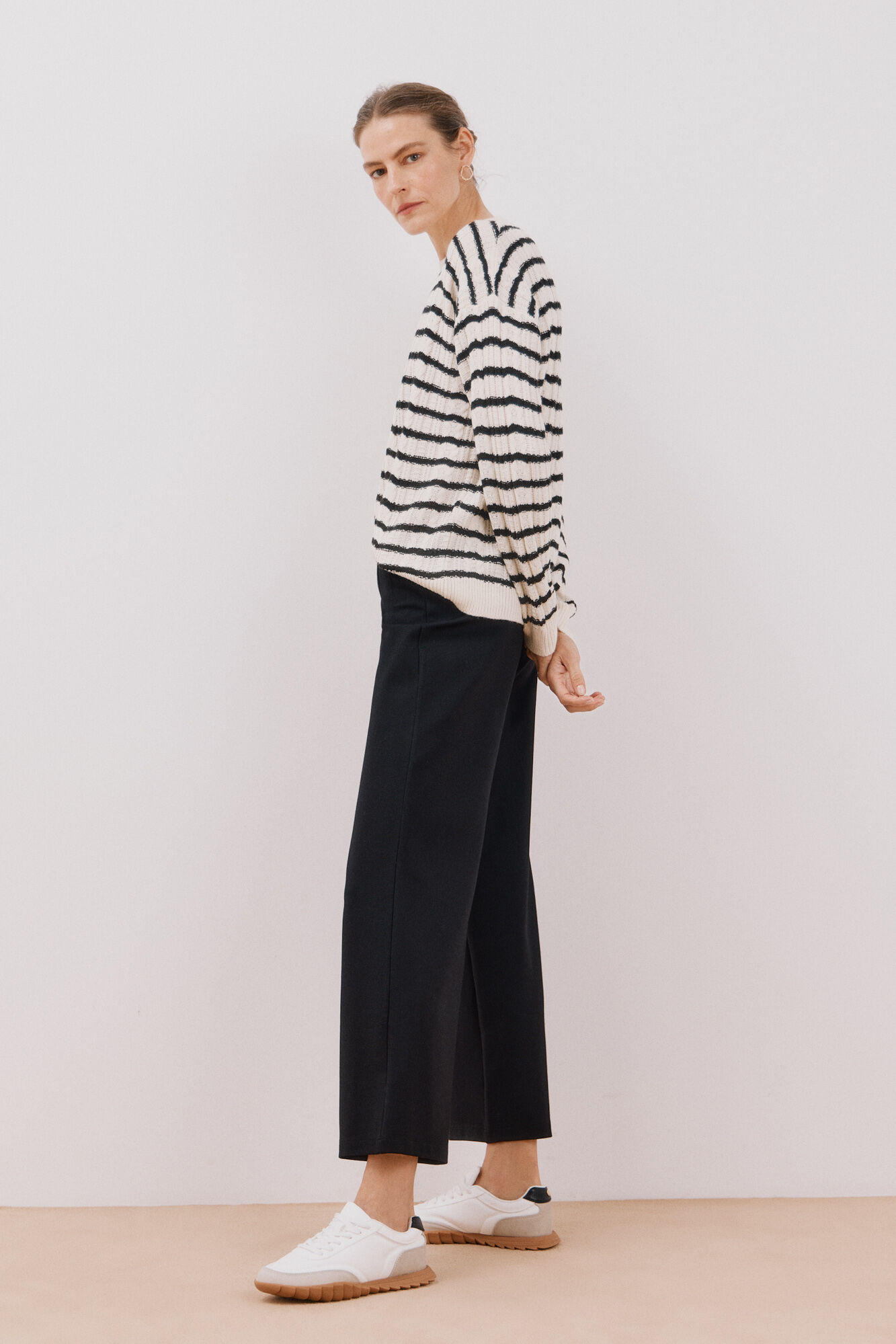 Cortefiel Pantal&oacute;n palazzo de punto Negro