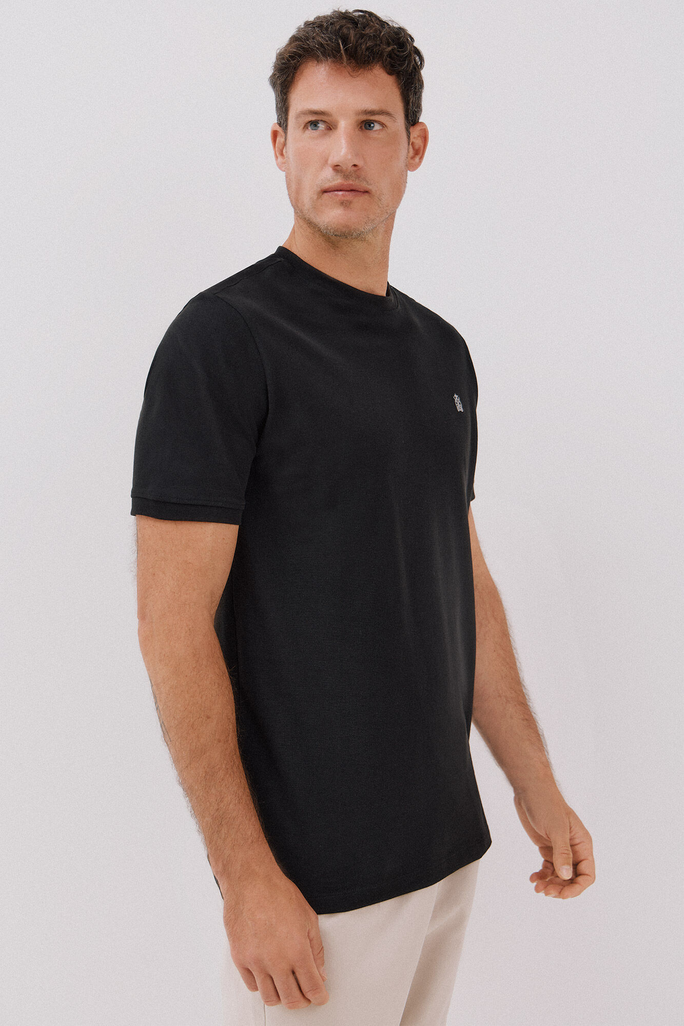 Cortefiel Playera b&aacute;sica piqu&eacute; Negro