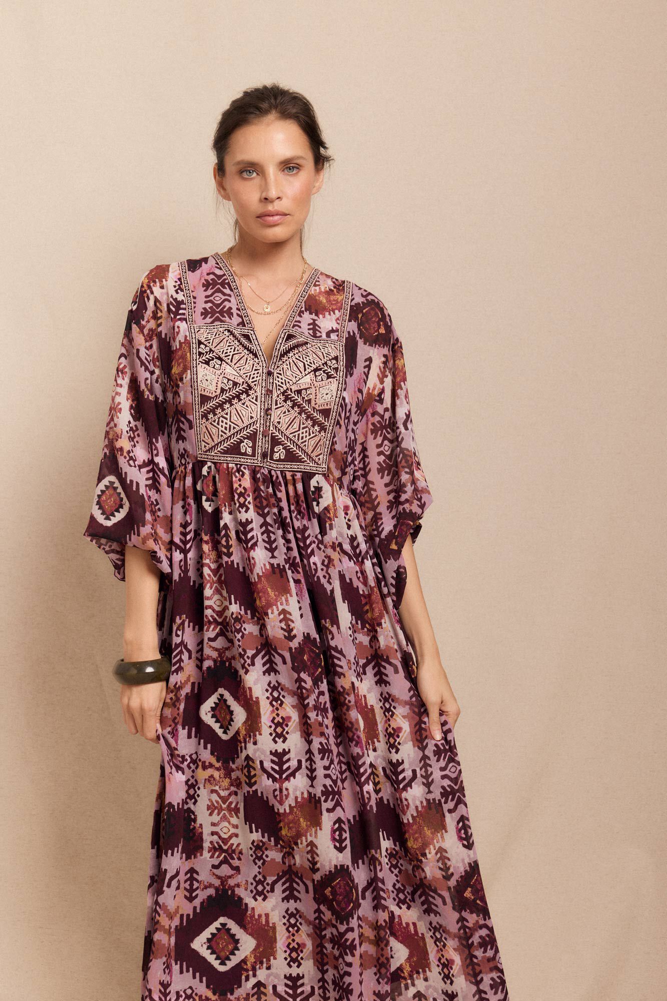 Slowlove Vestido fluido estampado bordado Multicolor