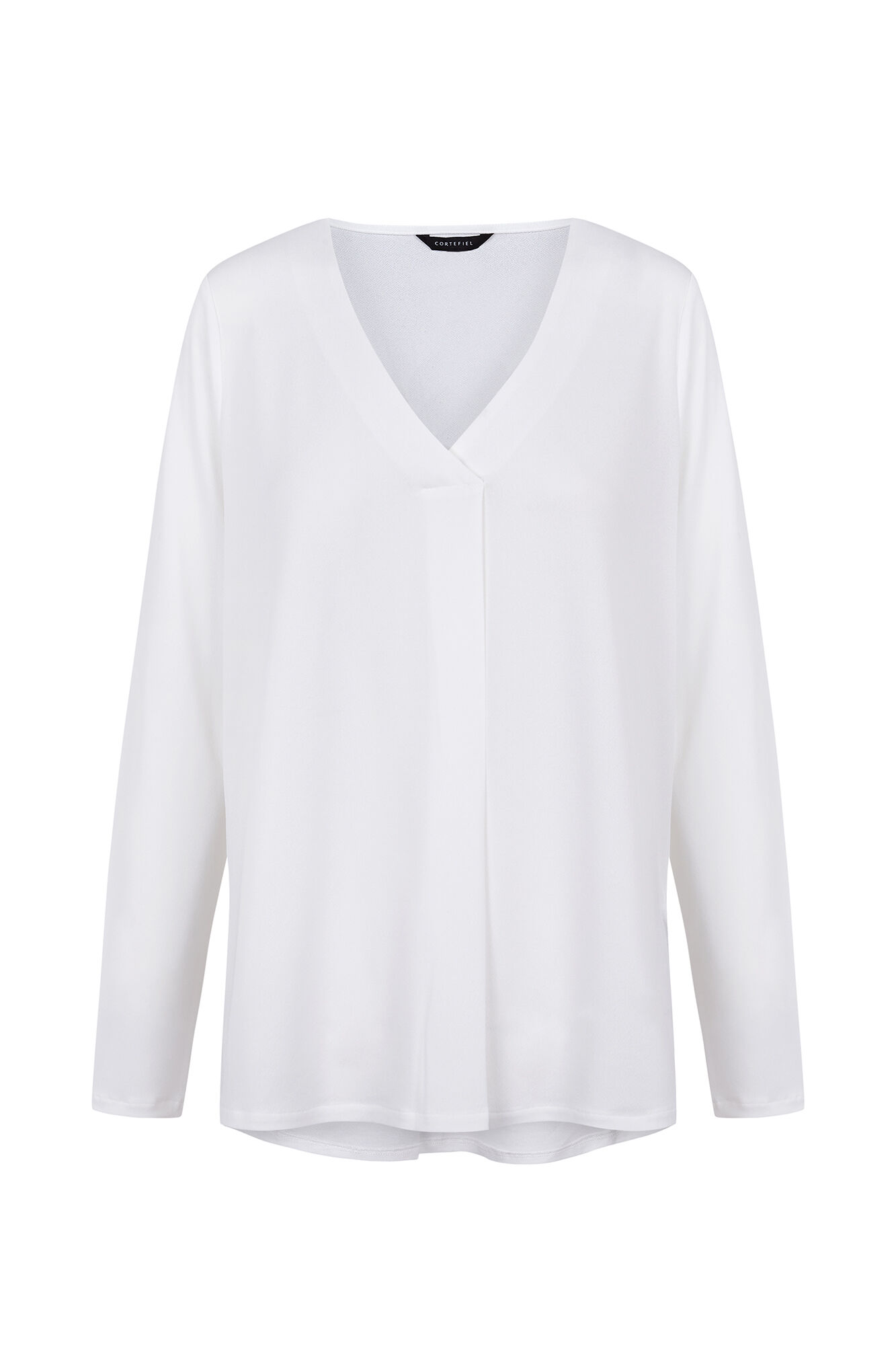 Cortefiel Blusa plisada cuello redondo Blanco