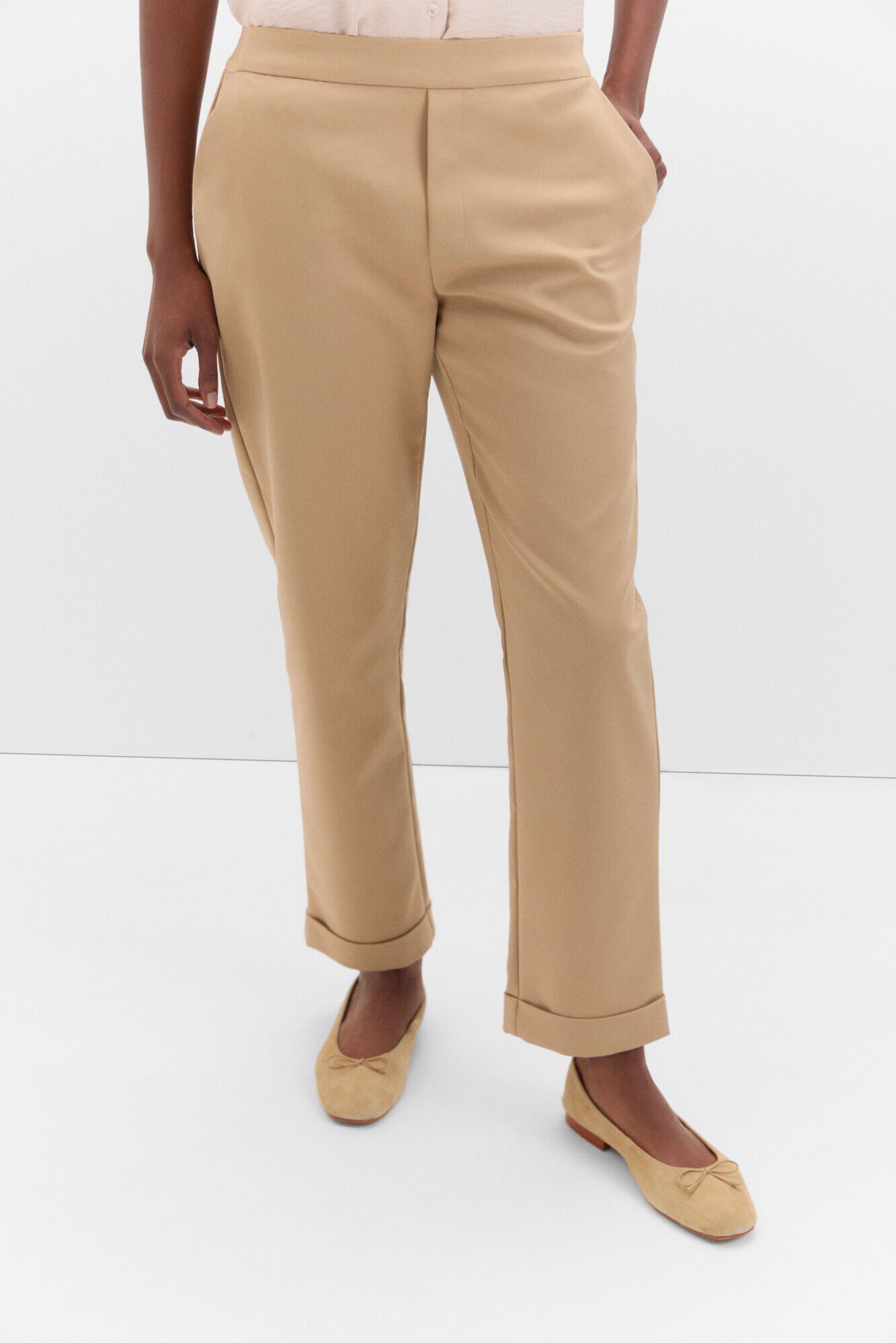 Cortefiel Pantal&oacute;n recto con goma en la espalda Beige