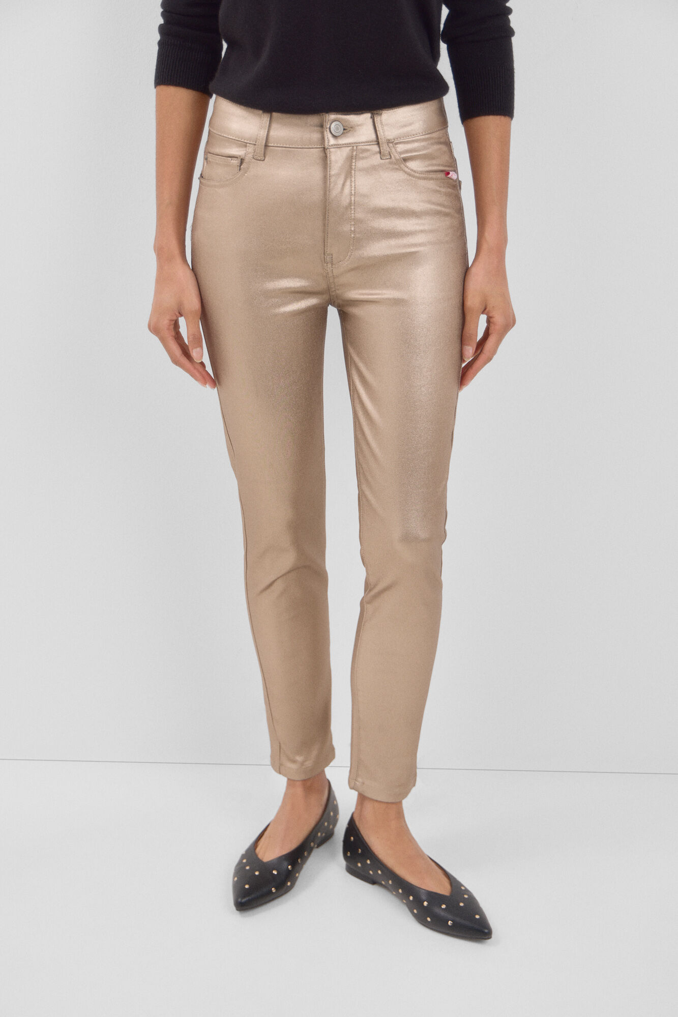Cortefiel Pantalones Sensational Resinados Dorado