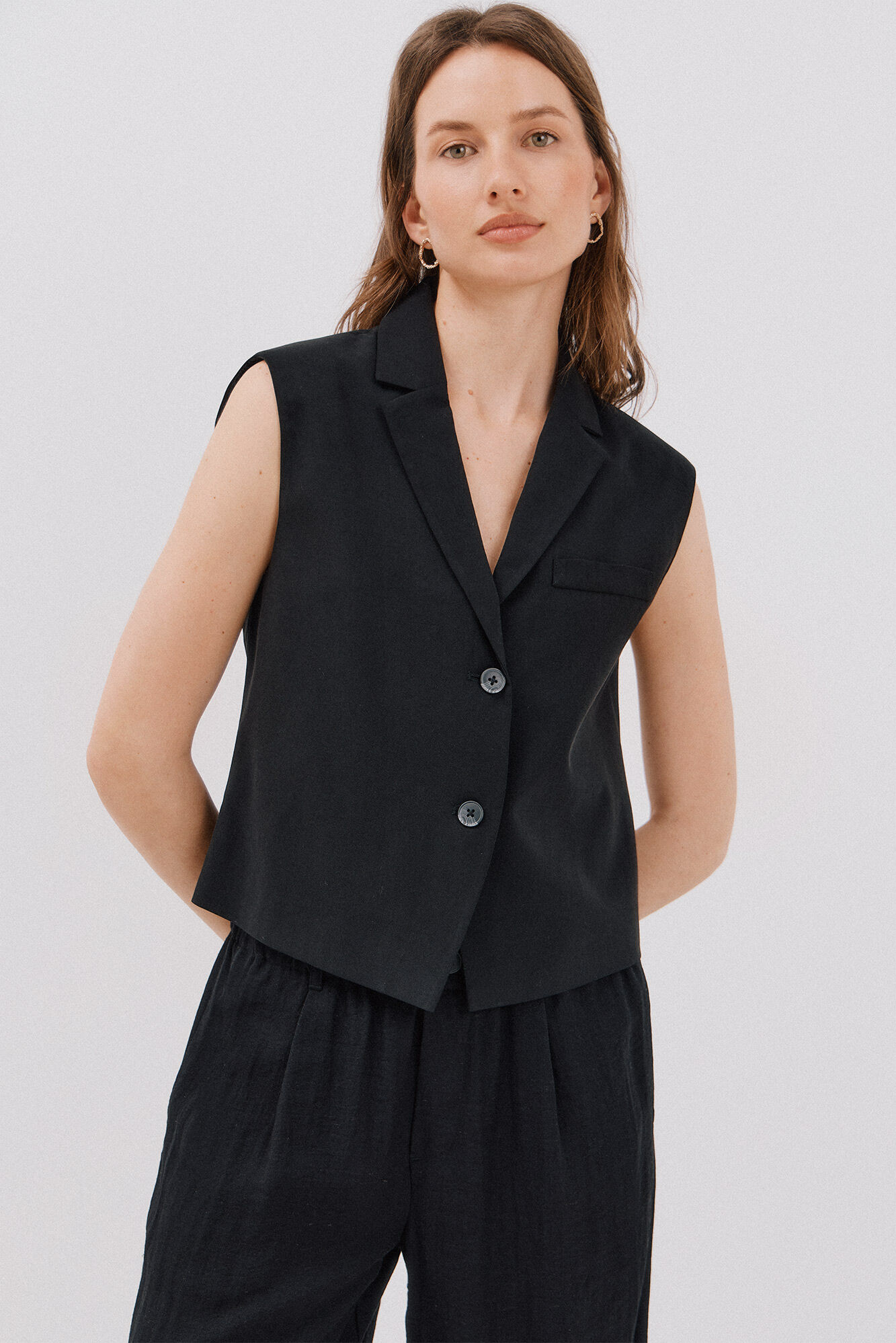 Cortefiel Chaleco con cuello de solapa Negro