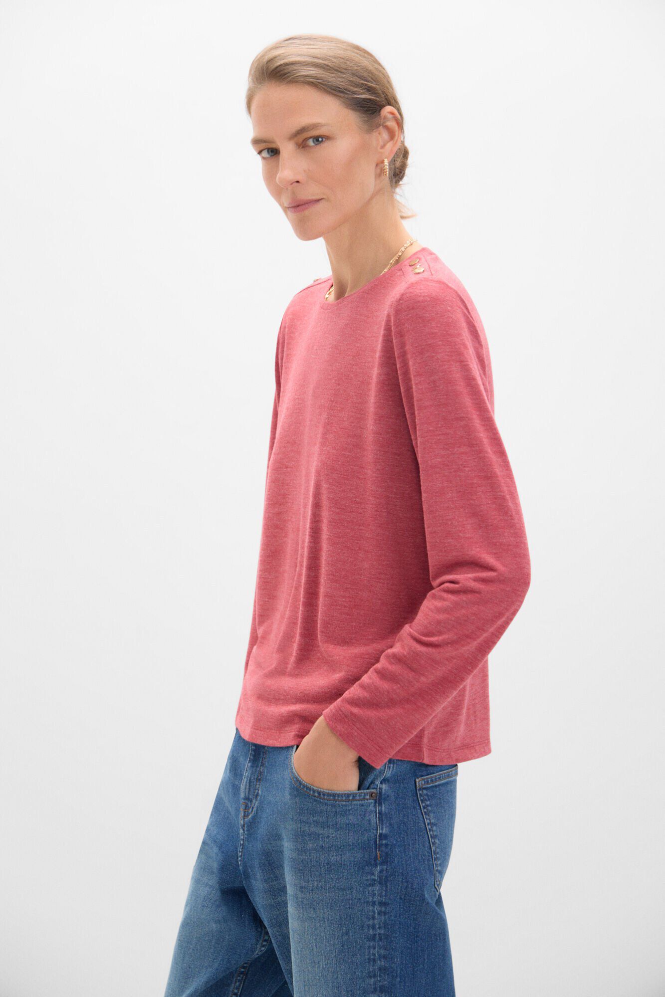 Cortefiel Camiseta manga larga con botones Vino