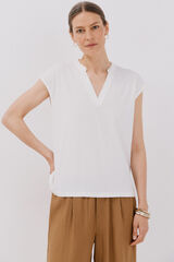 Cortefiel Playera b&aacute;sica cuello mao desmentido Blanco
