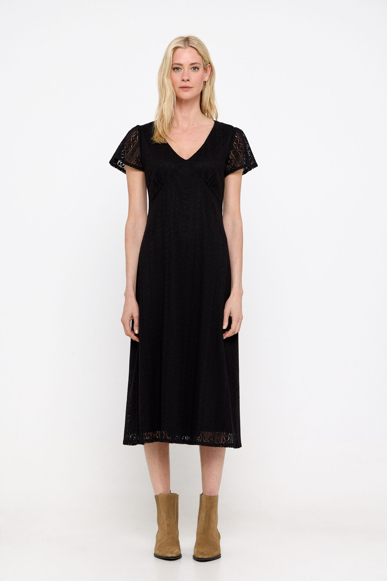 Cortefiel Vestido efecto encaje Negro