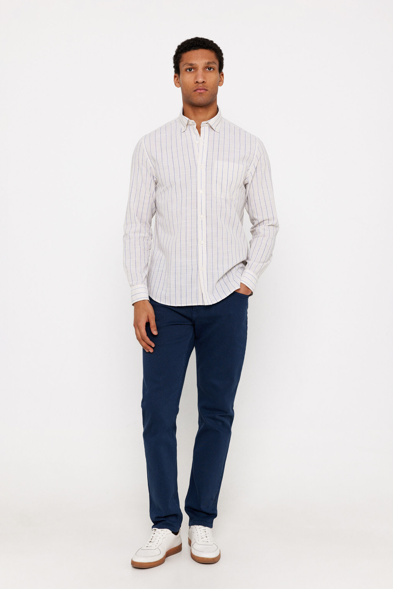 Cortefiel Camisa rayas tejido flam&eacute; Beige