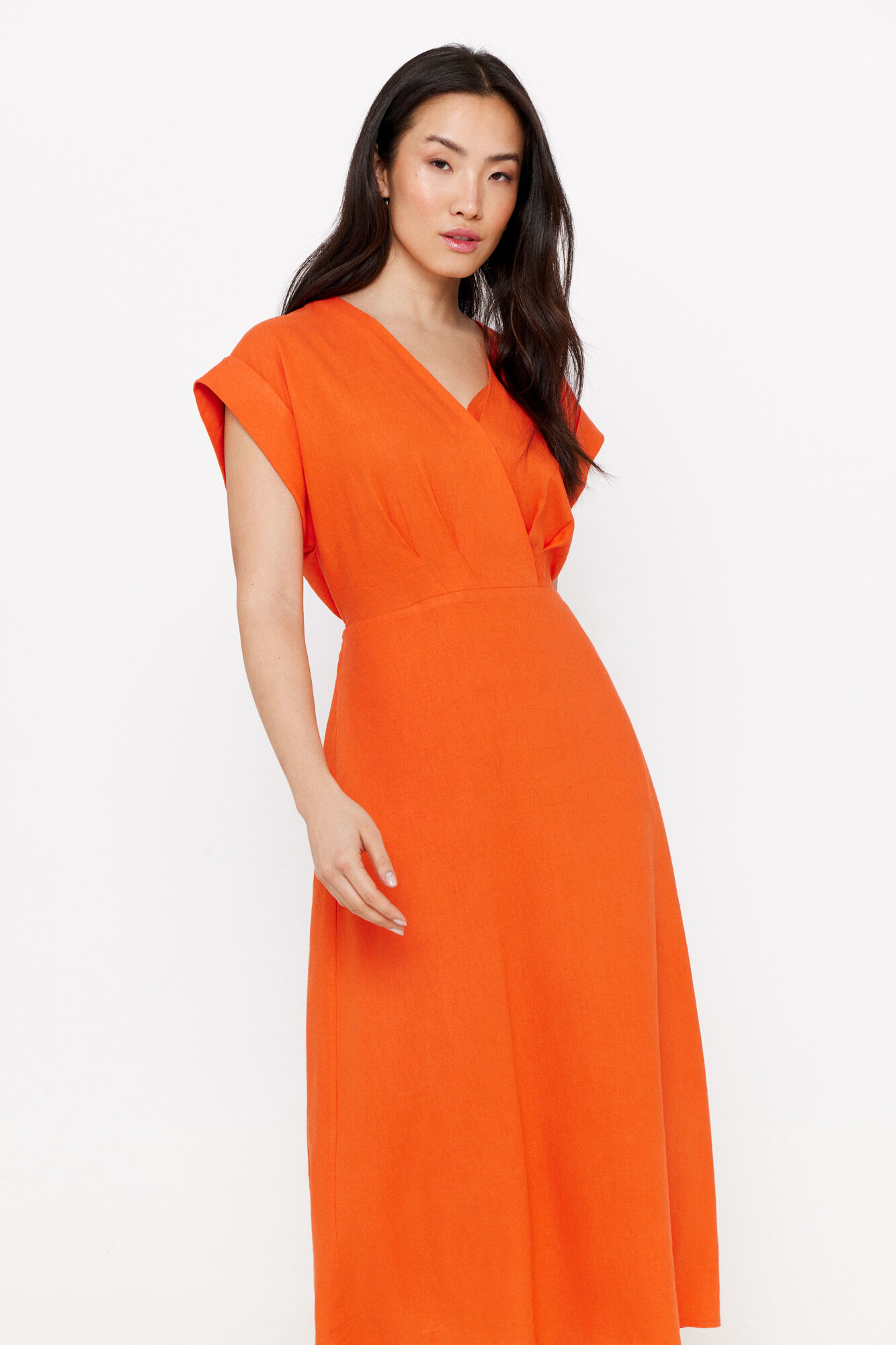 Cortefiel Vestido largo efecto r&uacute;stico Naranja
