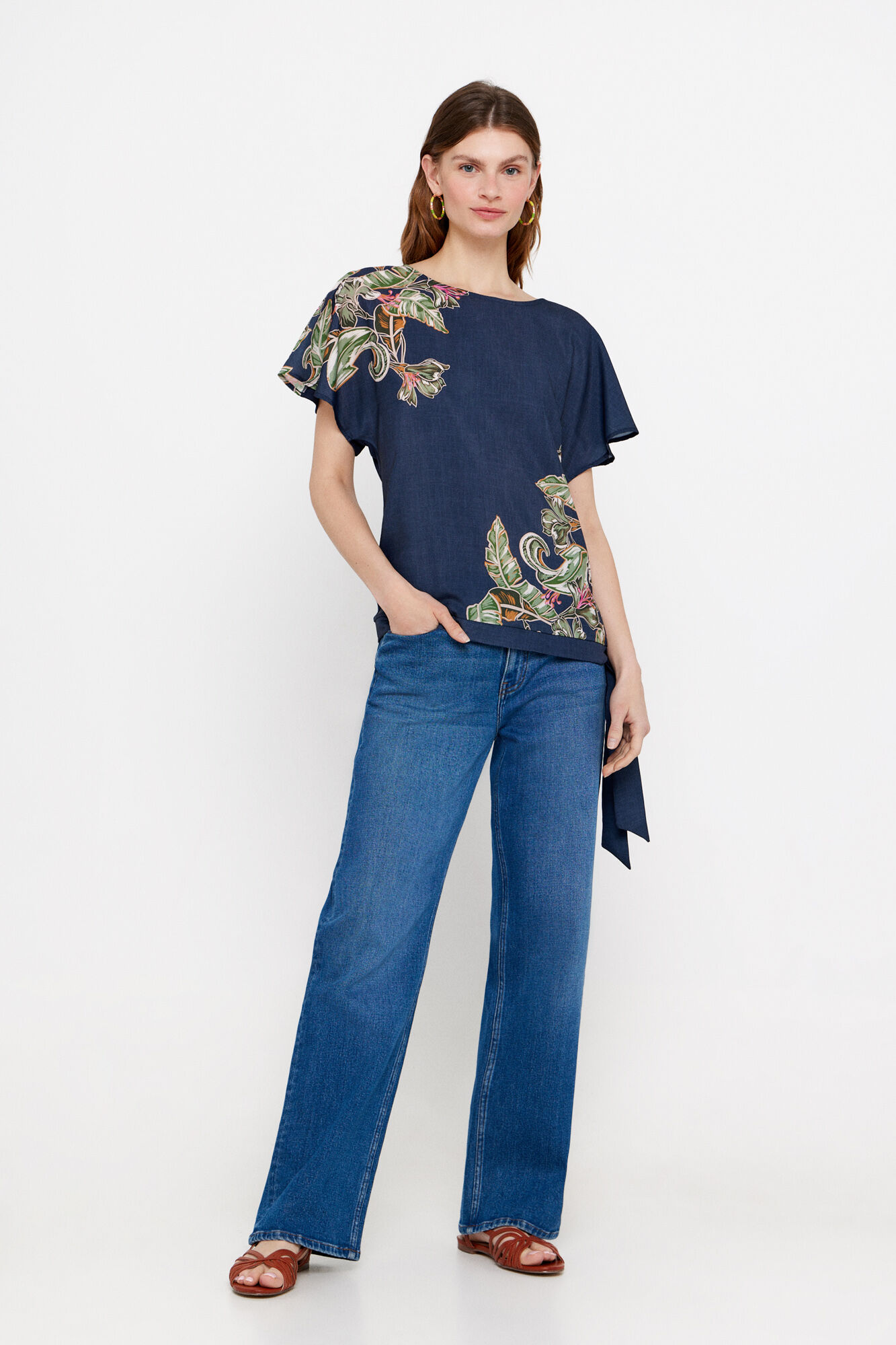 Cortefiel Top combinado estampado Azul marino