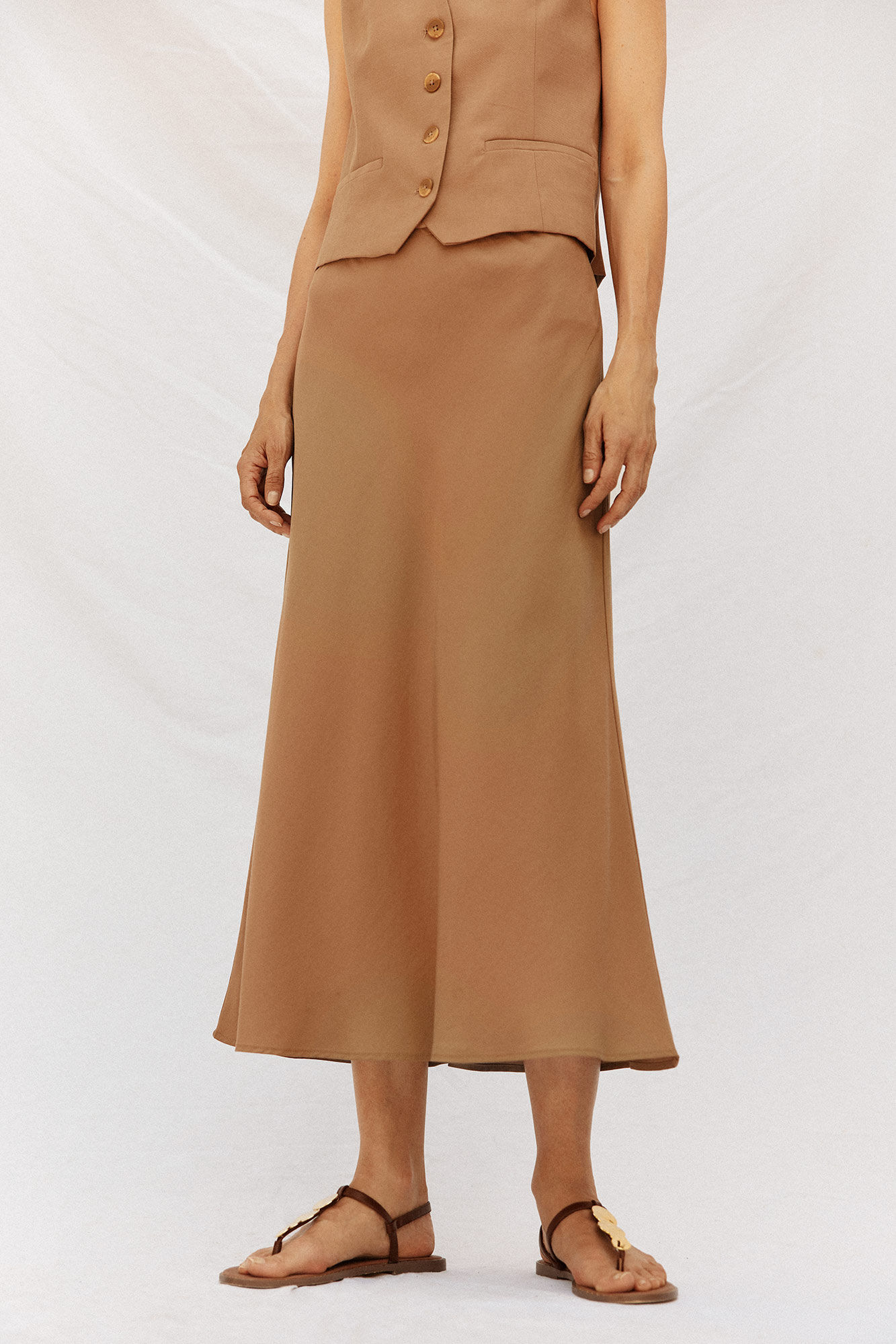 Cortefiel Falda flu&iacute;da tencel Camel