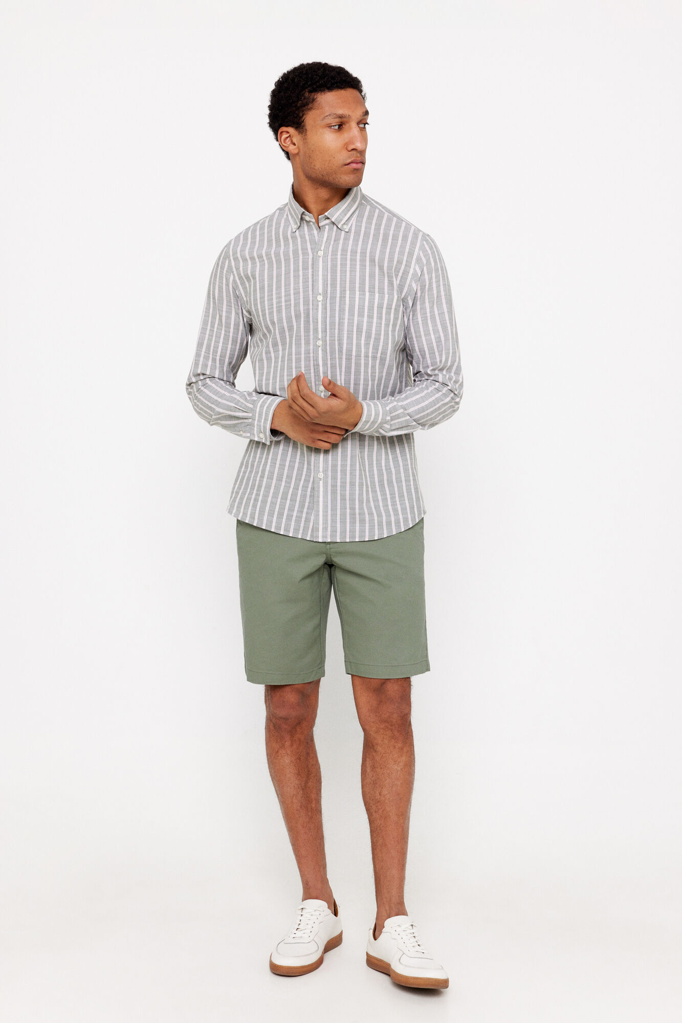 Cortefiel Camisa rayas tejido flam&eacute; Verde