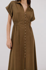 Cortefiel Vestido camisero midi Kaki