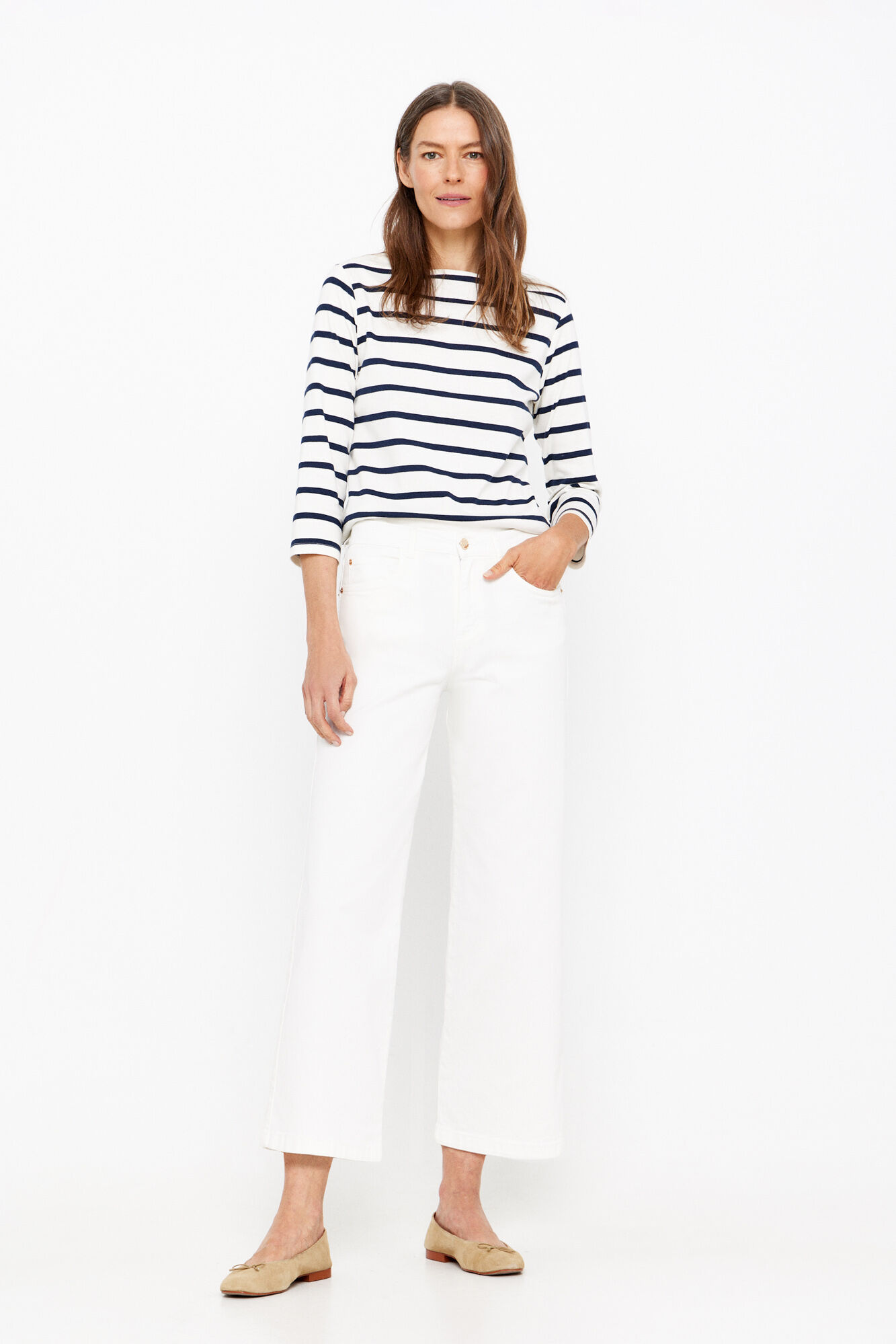 Cortefiel pantal&oacute;n denim fit palazzo crop