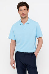 Cortefiel Polo piqu&eacute; slub con cuello abierto Azul