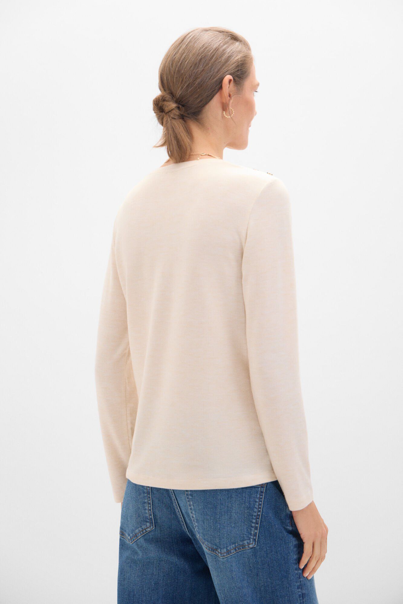 Cortefiel Camiseta manga larga con botones Beige