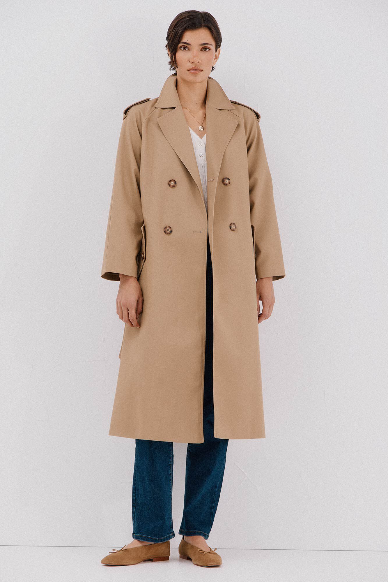 Cortefiel Gabardina larga Beige