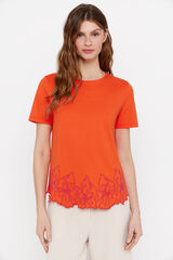 Cortefiel Camiseta bajo bordado Naranja