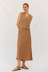 Cortefiel Falda flu&iacute;da tencel Camel