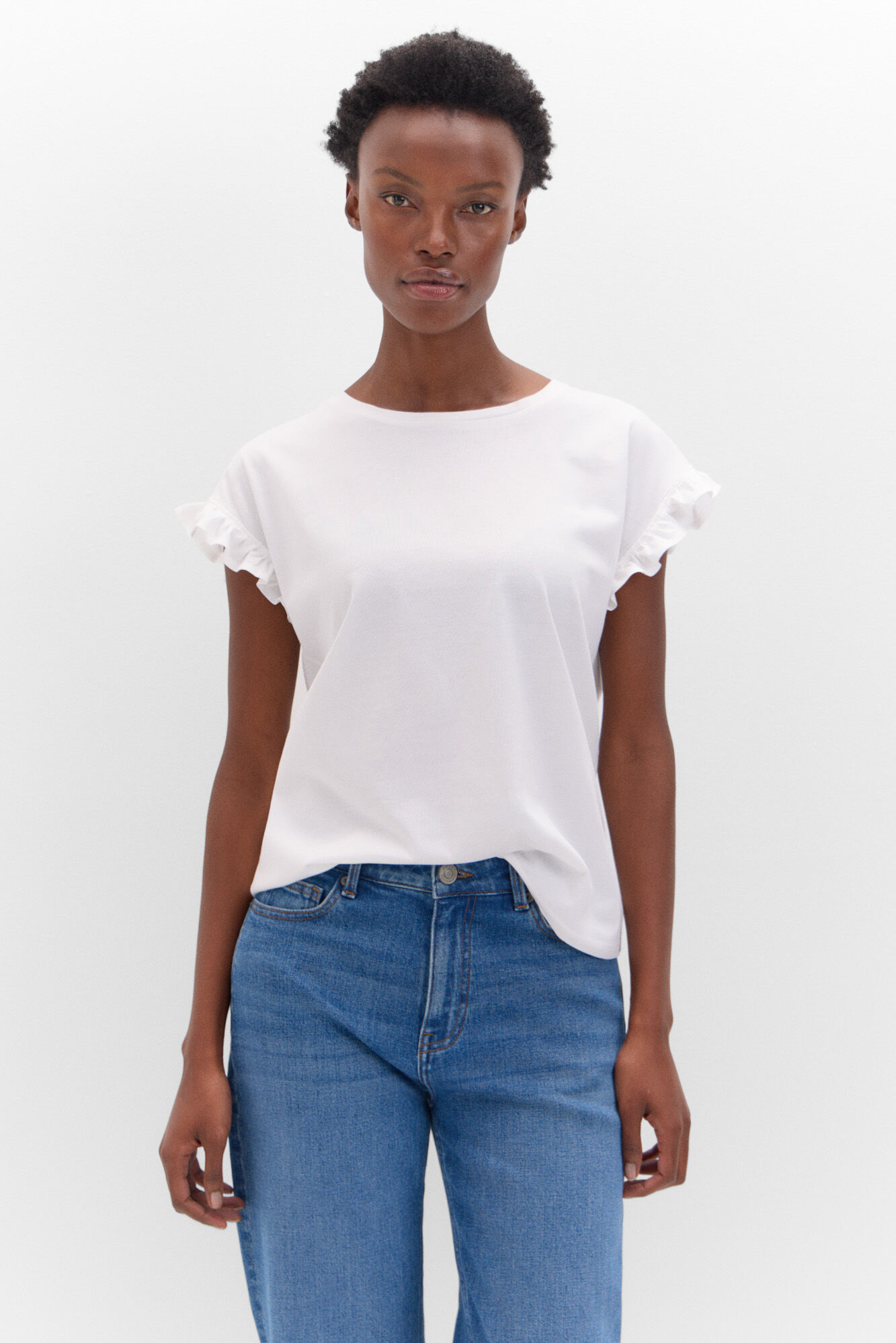 Cortefiel Camiseta b&aacute;sica volantes Blanco