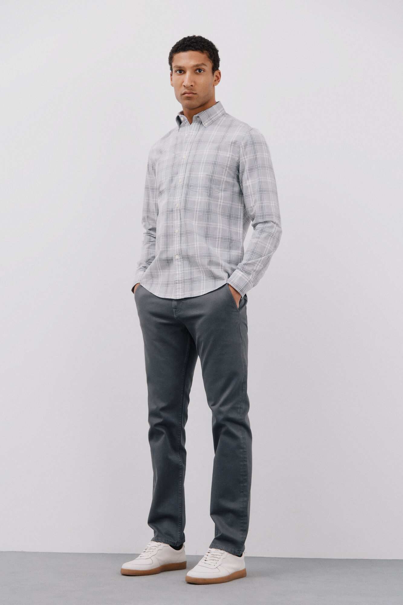 Cortefiel Camisa popel&iacute;n cuadros Gris
