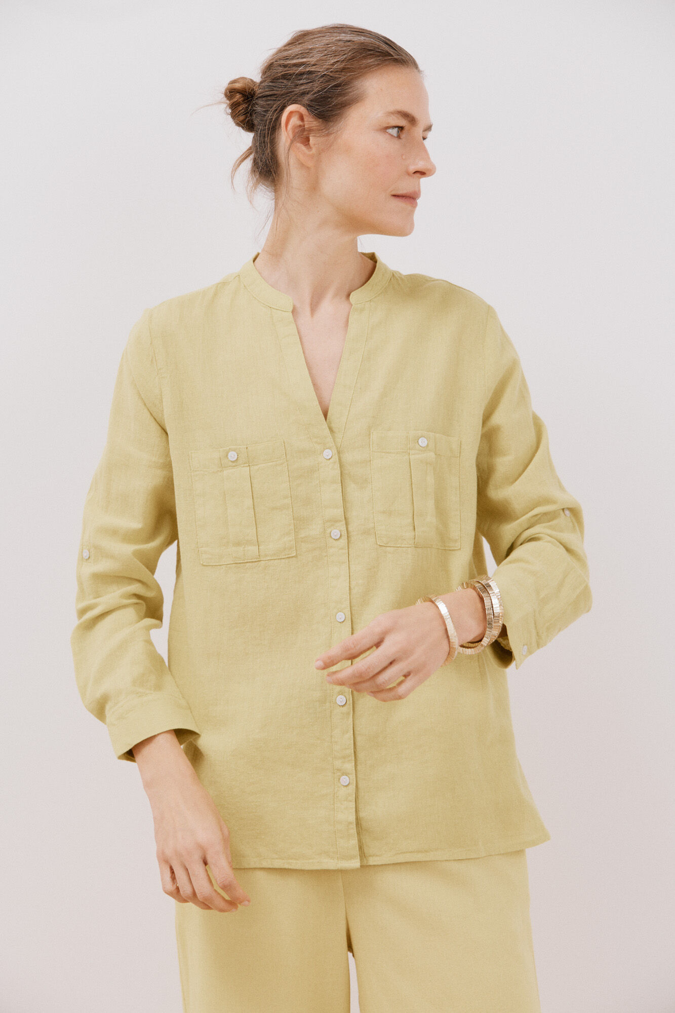 Cortefiel Camisa confeccionada con lino Amarillo