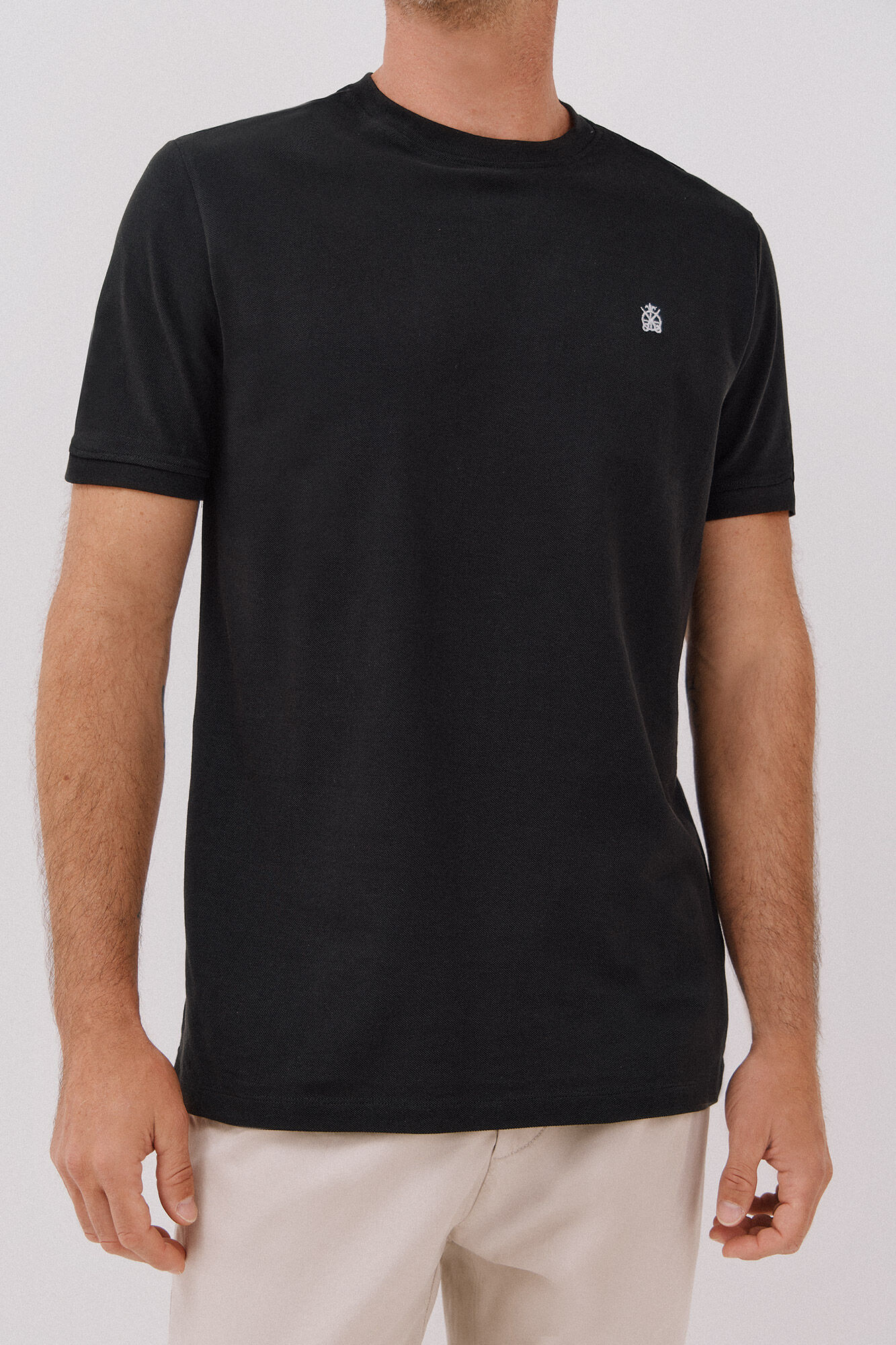 Cortefiel Playera b&aacute;sica piqu&eacute; Negro