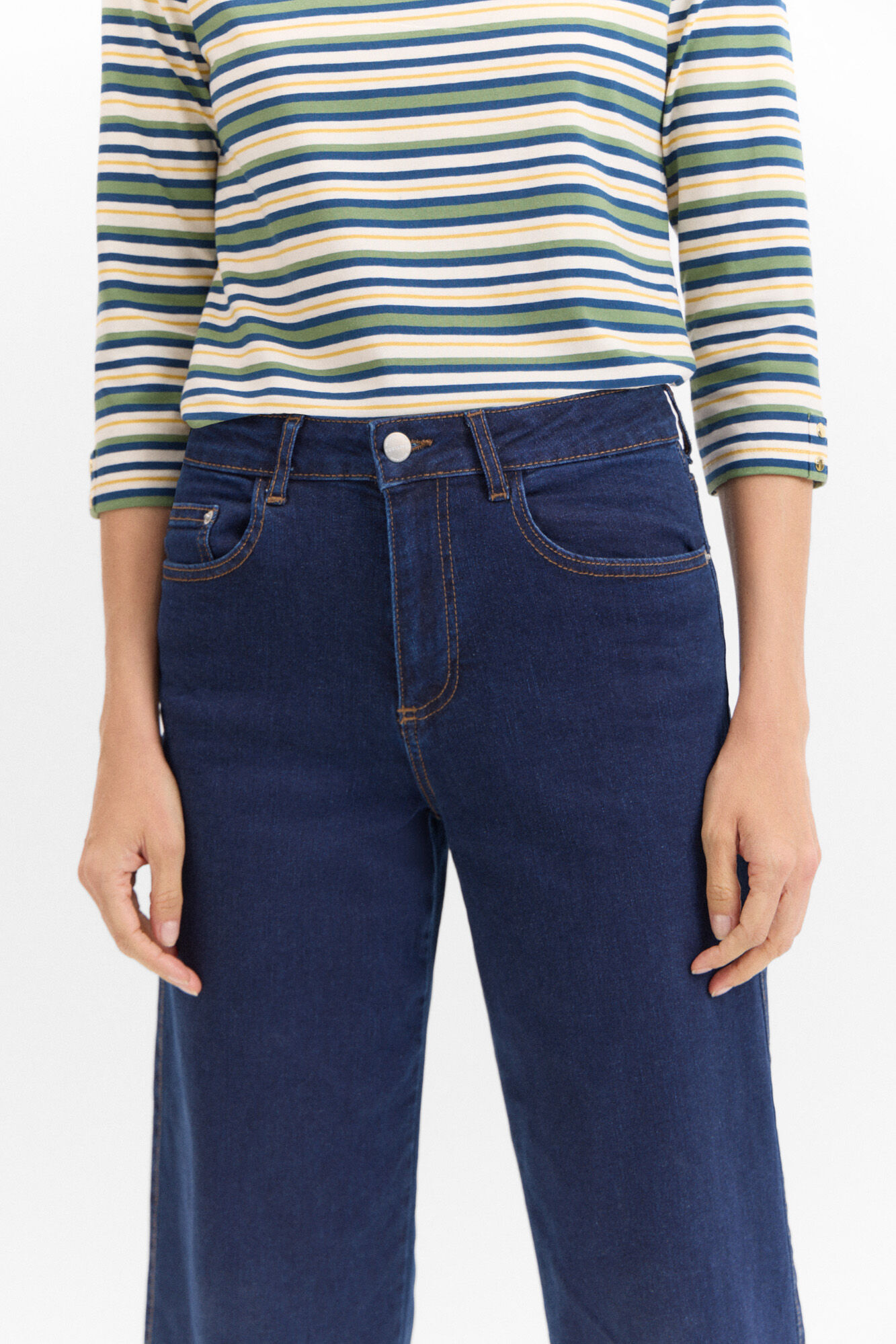Cortefiel Jeans Palazzo Crop Azul