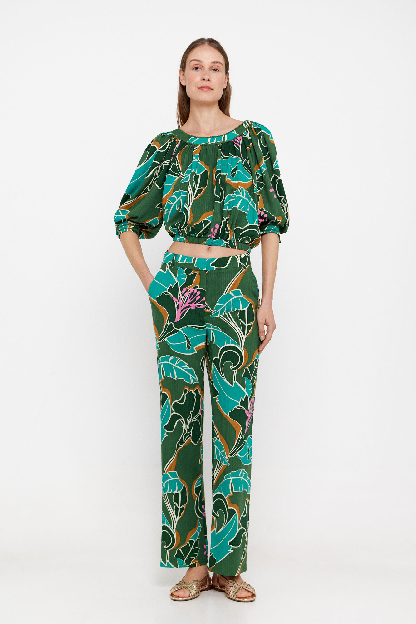 Cortefiel Pantal&oacute;n estampado tropical