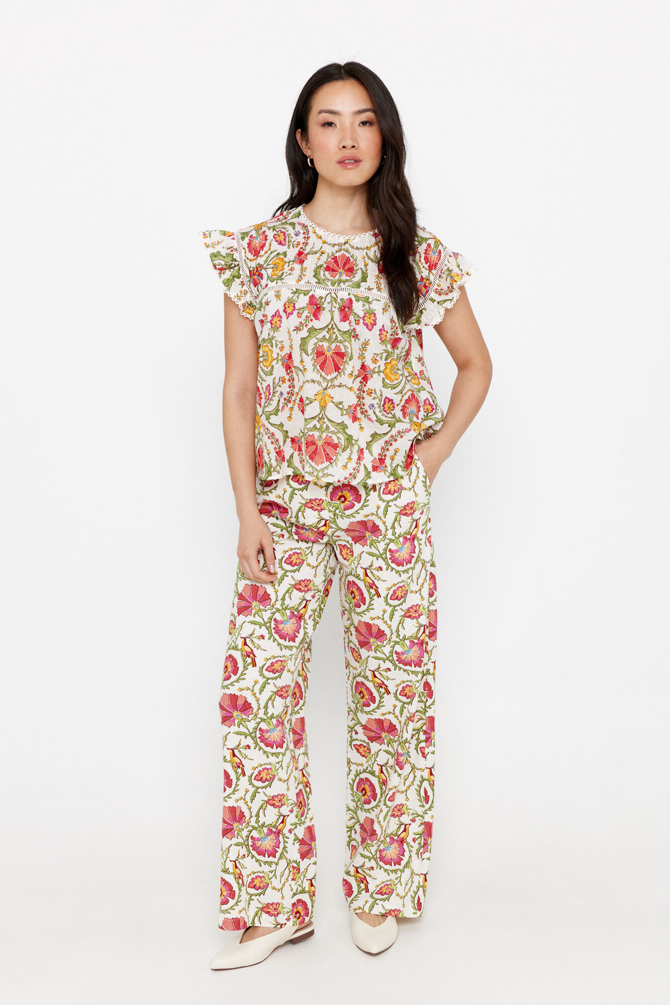 Cortefiel Blusa estampada volante Multicolor