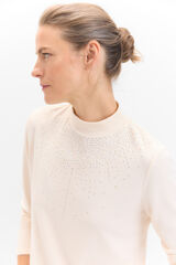 Cortefiel Camiseta tacto suave strass Marfil