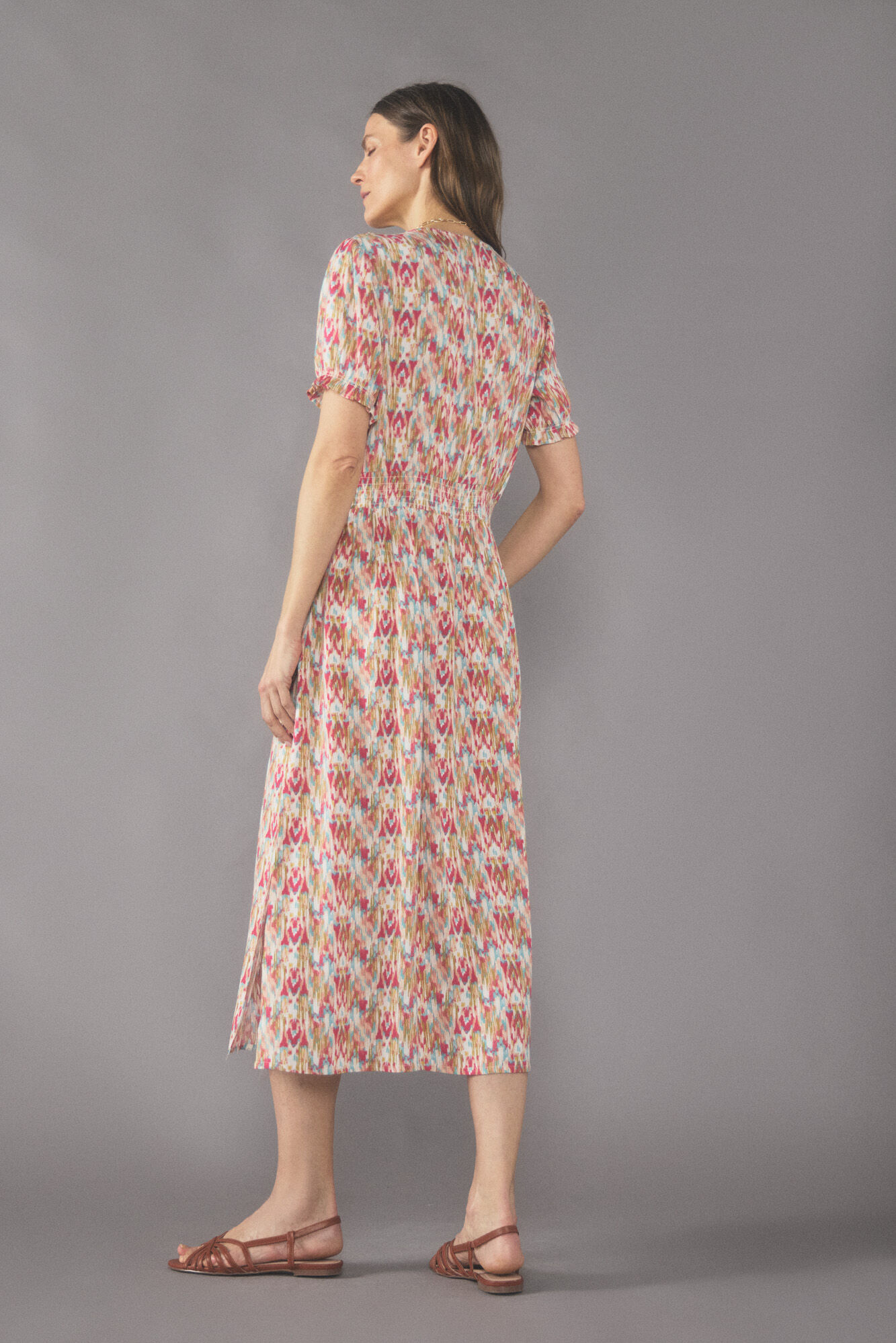 Cortefiel Vestido largo escote pico Estampado rojo