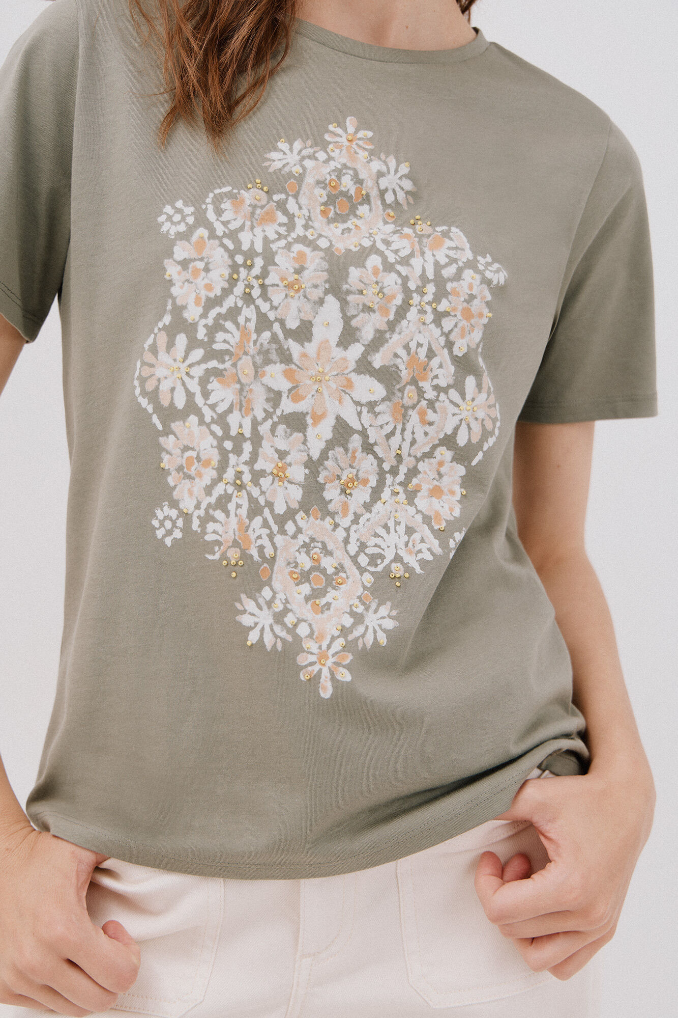 Cortefiel Playera con estampado posicional Kaki