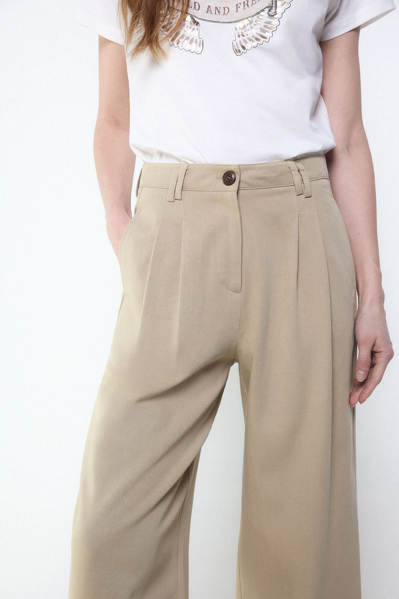 Slowlove Pantal&oacute;n tobillero ancho Beige