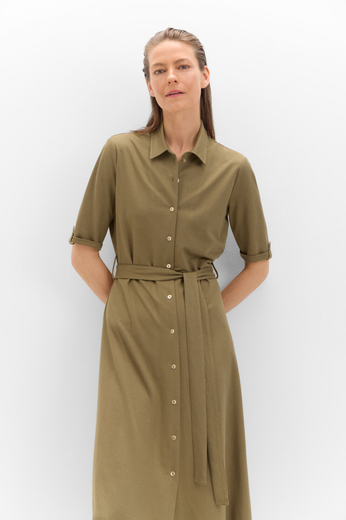 Cortefiel Vestido polo en punto piqu&eacute; Kaki
