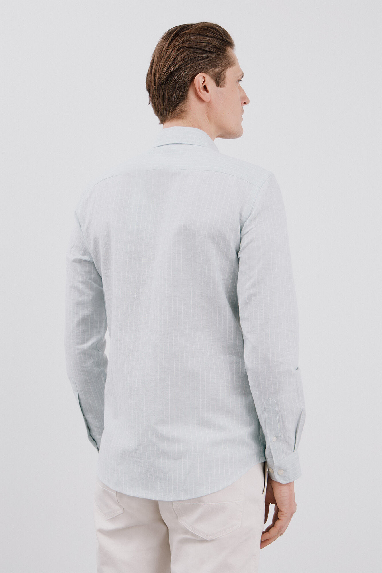 Cortefiel Camisa lino algod&oacute;n rayas Azul