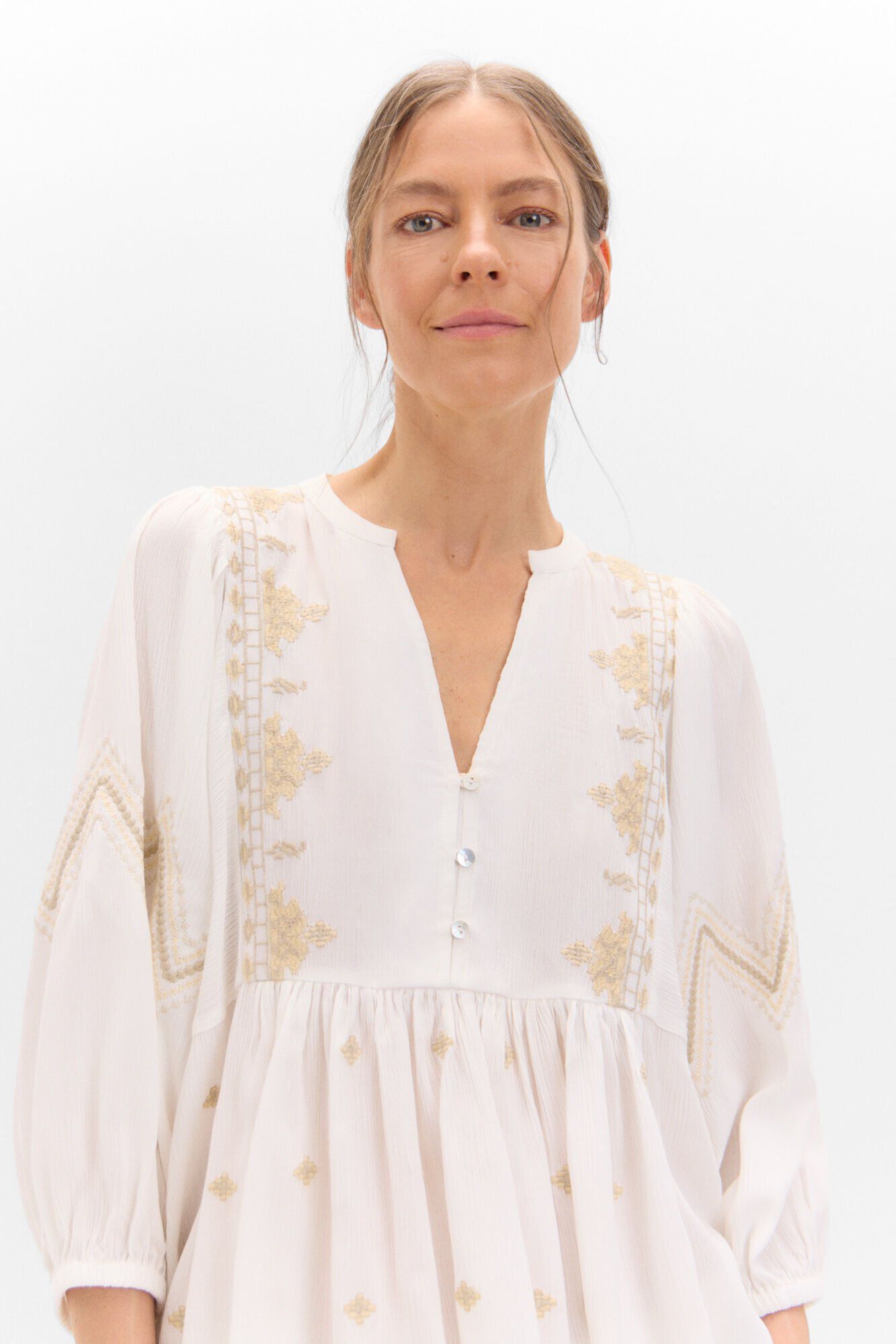 Cortefiel Blusa bordada canes&uacute; Blanco