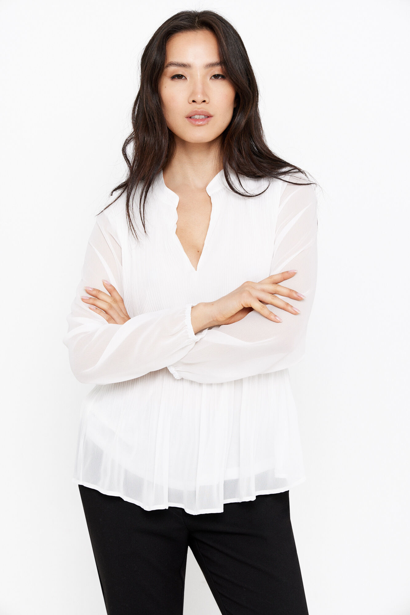 Cortefiel Blusa plisada cuello redondo