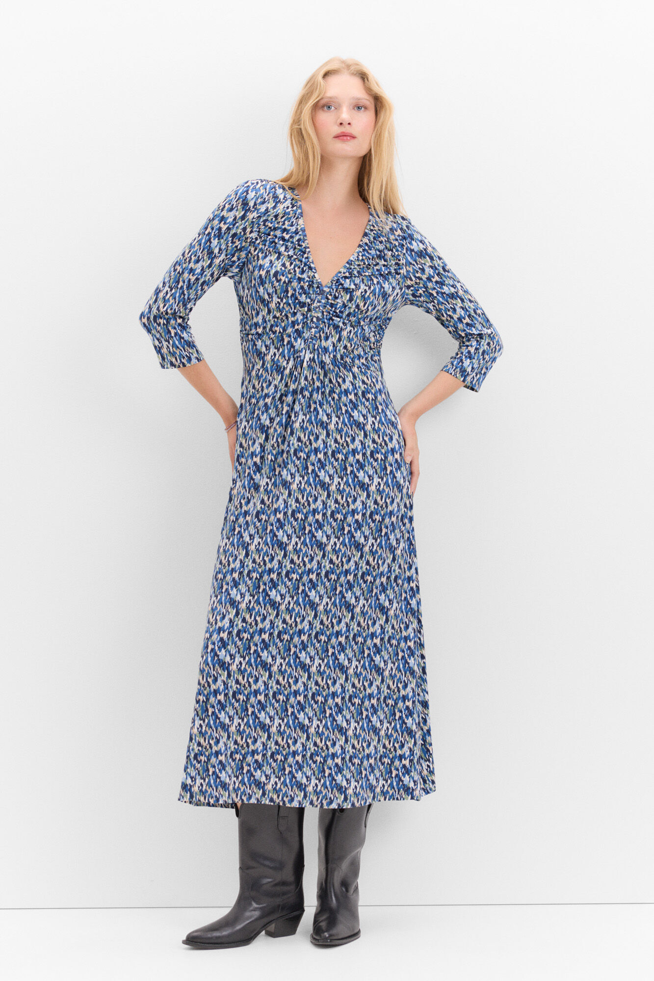 Cortefiel Vestido fruncido estampado