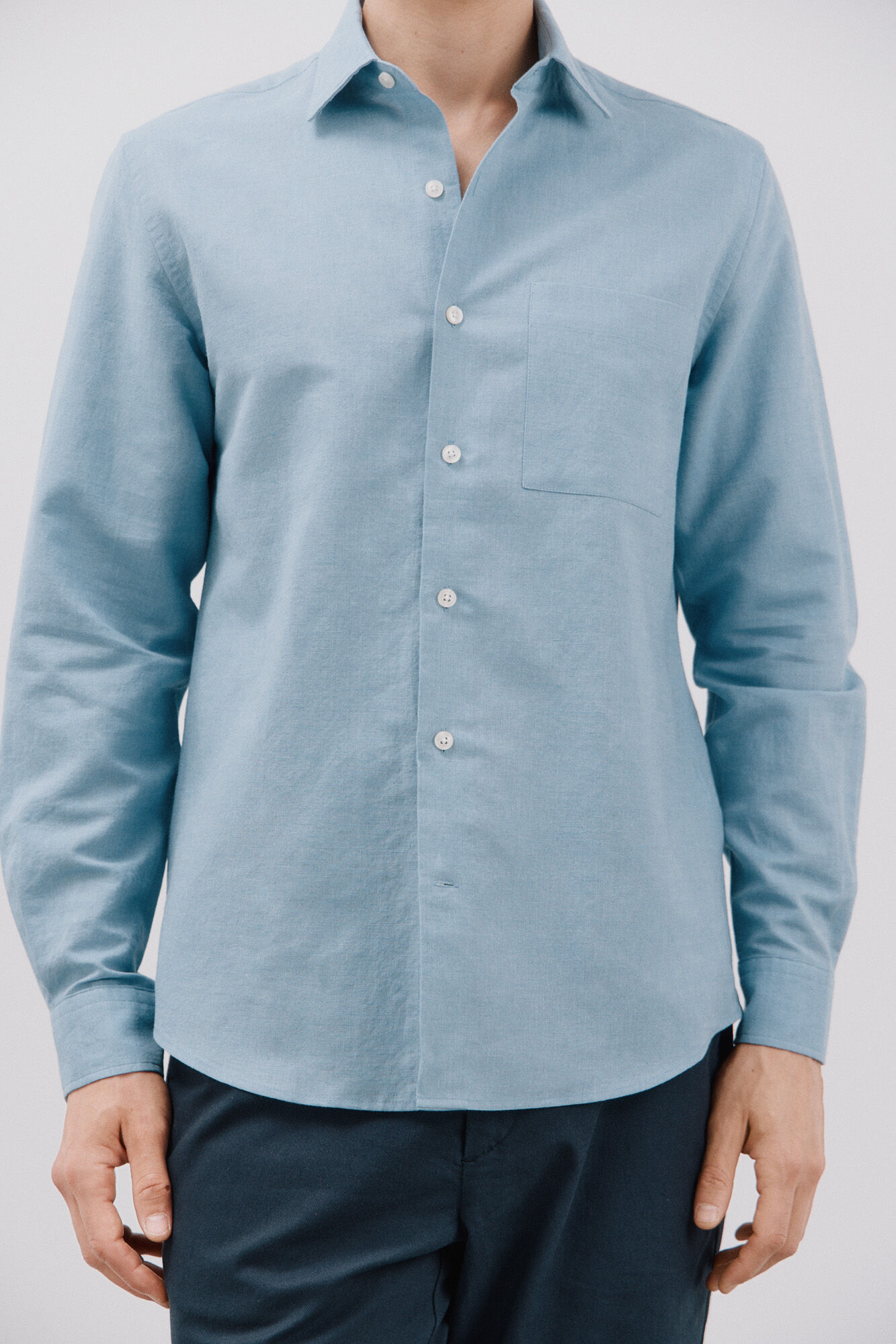 Cortefiel Camisa lino algod&oacute;n liso Azul