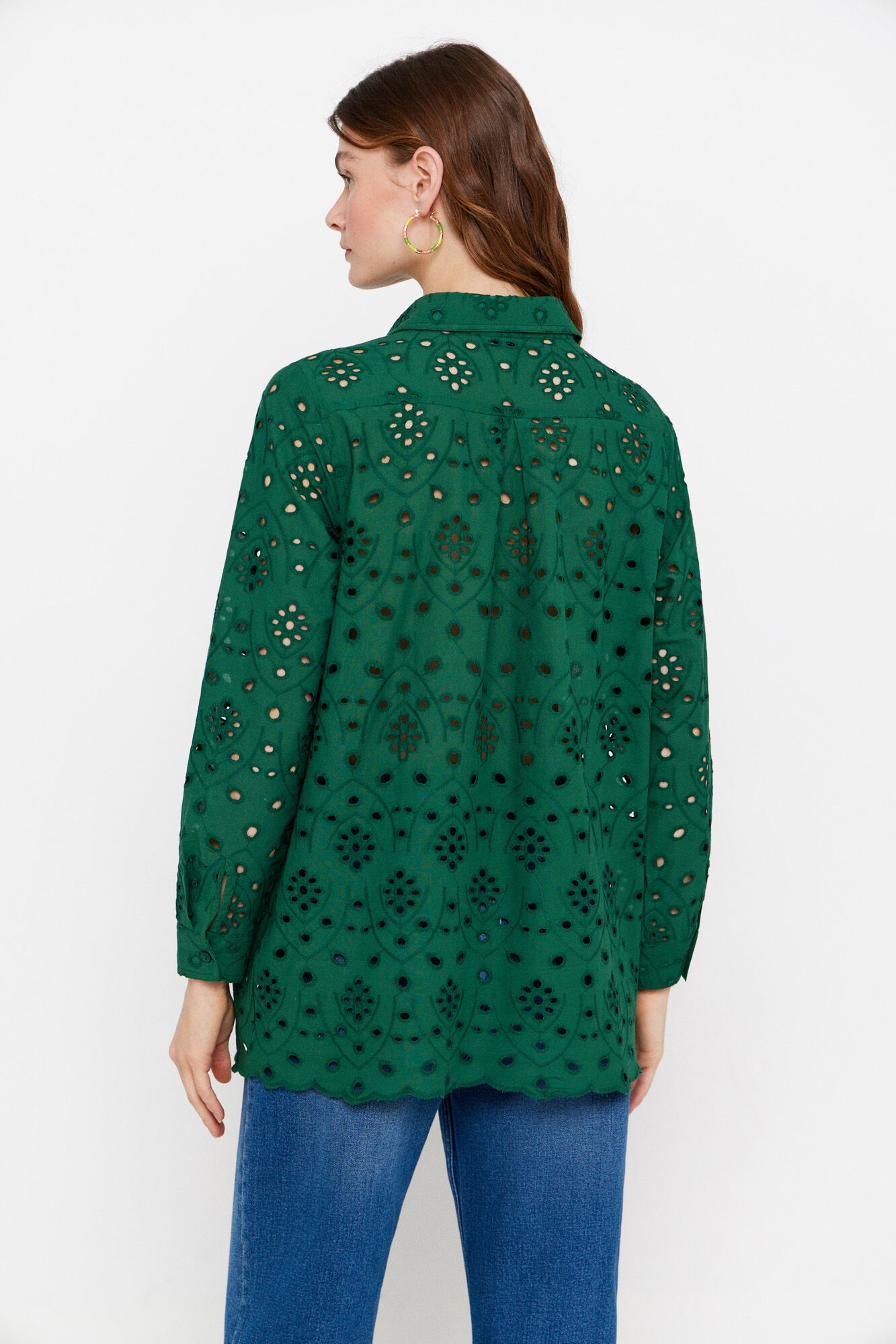 Cortefiel Camisa algod&oacute;n bordado Verde oscuro