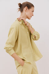 Cortefiel Camisa manga larga con lino Amarillo